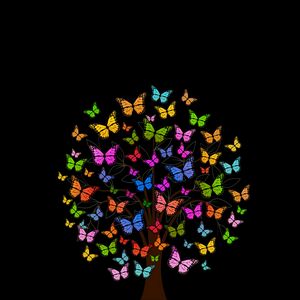 Превью обои бабочки, дерево, узоры, разноцветный