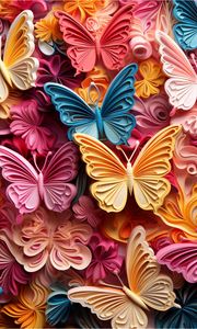 Превью обои бабочки, рельеф, розовый, линии, слои