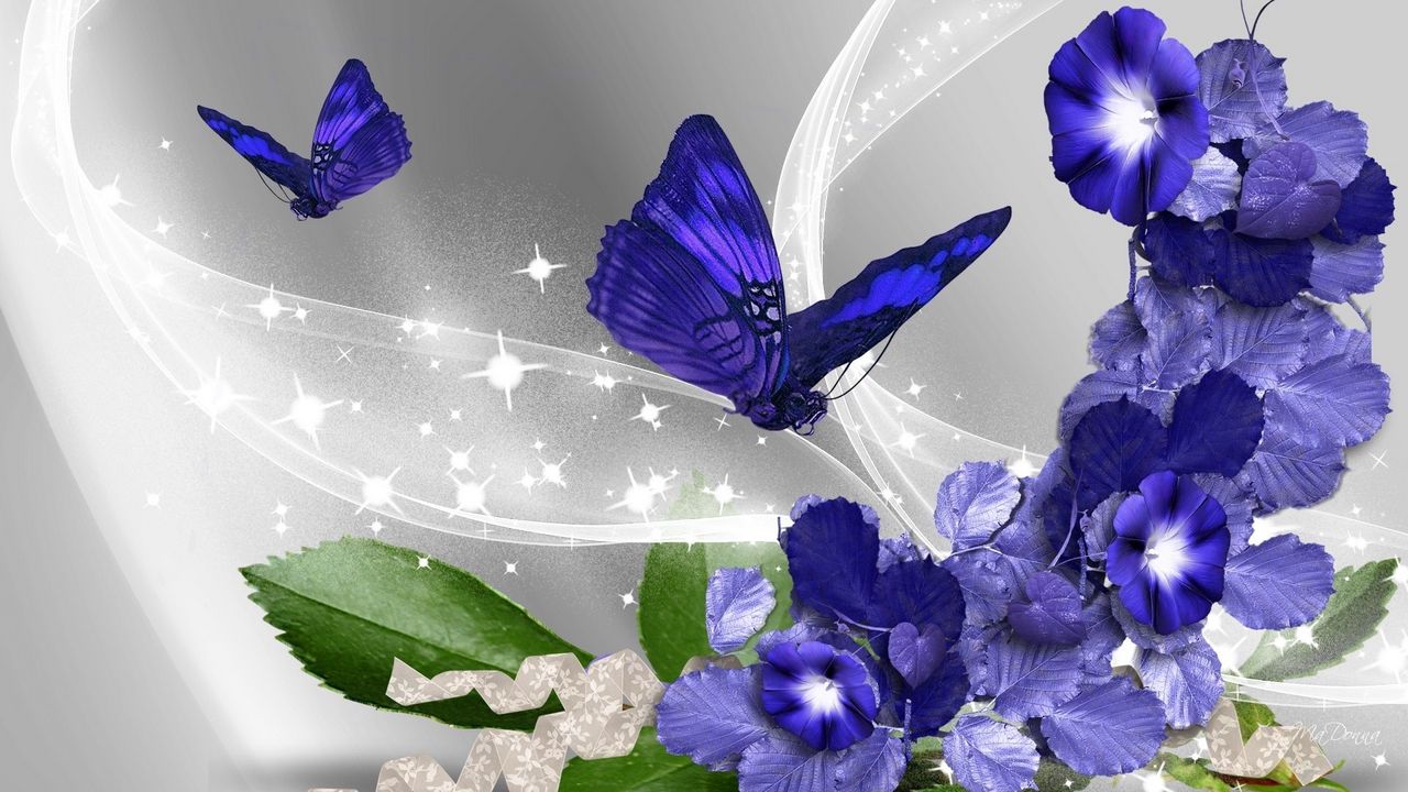 Обои бабочки, цветы, полет, абстракция, красочный