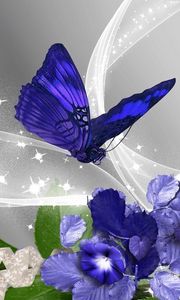 Превью обои бабочки, цветы, полет, абстракция, красочный