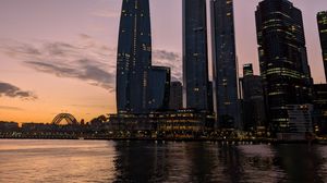 Превью обои бад пирмонт, река, мост, здания, закат, город