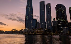 Превью обои бад пирмонт, река, мост, здания, закат, город