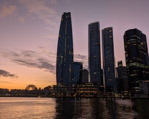 Превью обои бад пирмонт, река, мост, здания, закат, город
