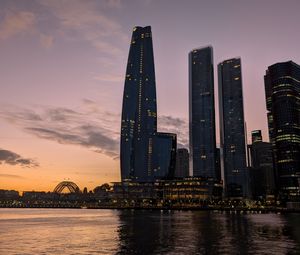 Превью обои бад пирмонт, река, мост, здания, закат, город