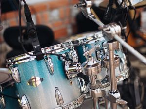 Превью обои барабанная установка, барабаны, синий, музыка