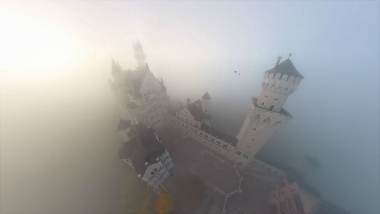 Обои башни, замок, туман, мгла, сверху