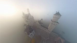 Превью обои башни, замок, туман, мгла, сверху