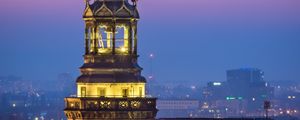 Превью обои башня, часы, огни, город