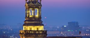 Превью обои башня, часы, огни, город