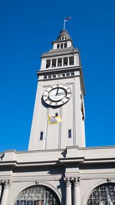 Превью обои башня, часы, здание, архитектура, флаг, город, сан-франциско