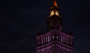 Превью обои башня, часы, здание, архитектура, ночь, фонари