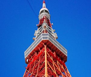 Превью обои башня, конструкция, вид снизу, небо, токио, япония