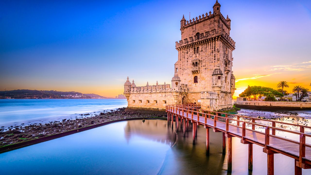 Обои башня, мост, белен, лиссабон, португалия