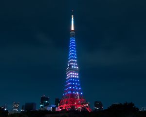 Превью обои башня, ночной город, подсветка, огни города, токио