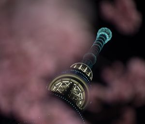 Превью обои башня, облака, ночь, подсветка