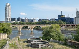 Превью обои башня, здание, мост, река, архитектура