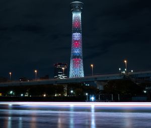 Превью обои башня, здание, подсветка, ночь, темный
