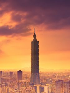 Превью обои башня, здание, тайбэй, тайвань, кнр, небо, облака, лучи солнца