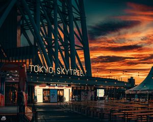 Превью обои башня, здание, tokyo skytree, токио, япония, вечер