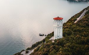 Превью обои башня, здание, вода, скалы