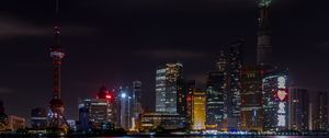 Превью обои башня, здания, море, ночь, город