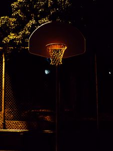 Превью обои баскетбол, баскетбольное кольцо, баскетбольная сетка, тени, ночь