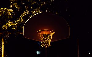 Превью обои баскетбол, баскетбольное кольцо, баскетбольная сетка, тени, ночь