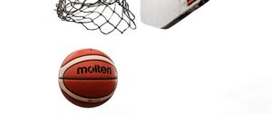 Превью обои баскетбол, мяч, баскетбольная сетка, баскетбольное кольцо, баскетбольный щит
