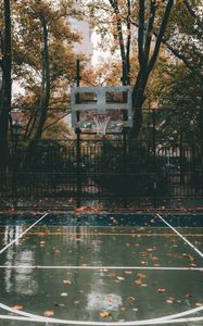 Превью обои баскетбольная площадка, баскетбол, площадка, корзина, осень