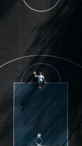 Превью обои баскетбольная площадка, человек, вид сверху, разметка, баскетбол