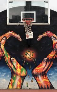 Превью обои баскетбольная сетка, руки, граффити