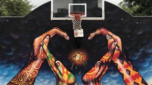 Превью обои баскетбольная сетка, руки, граффити