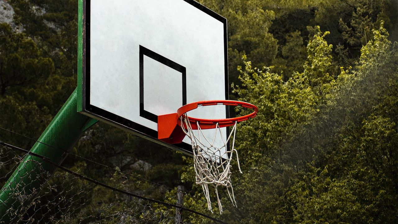 Обои баскетбольное кольцо, баскетбол, площадка, деревья, спорт