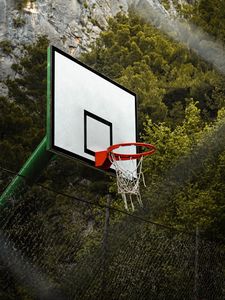 Превью обои баскетбольное кольцо, баскетбол, площадка, деревья, спорт