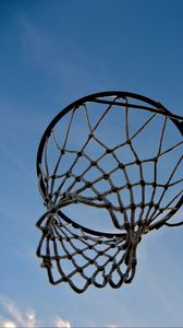 Превью обои баскетбольное кольцо, баскетбол, сетка, небо, вид снизу