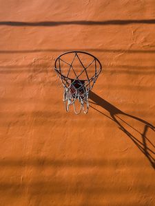 Превью обои баскетбольное кольцо, баскетбол, стена, оранжевый
