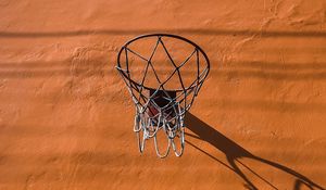 Превью обои баскетбольное кольцо, баскетбол, стена, оранжевый