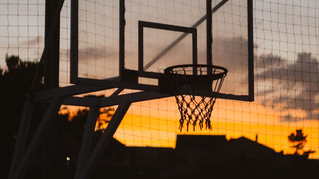 Обои баскетбольное кольцо, баскетбол, закат, темный, спорт, спортивный