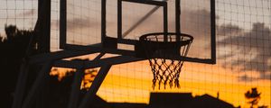Превью обои баскетбольное кольцо, баскетбол, закат, темный, спорт, спортивный