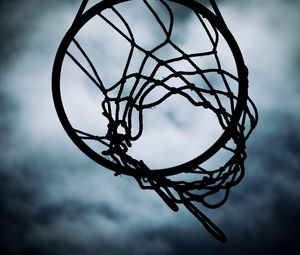 Превью обои баскетбольное кольцо, сетка, баскетбол, спорт, небо, темный