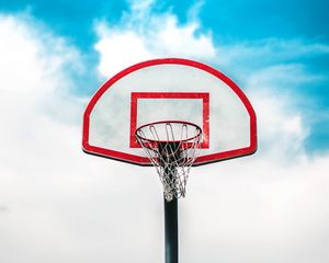 Превью обои баскетбольное кольцо, щит, сетка, небо, баскетбол
