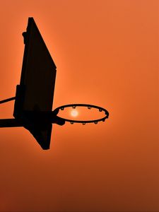 Превью обои баскетбольное кольцо, силуэт, солнце, закат, тёмный
