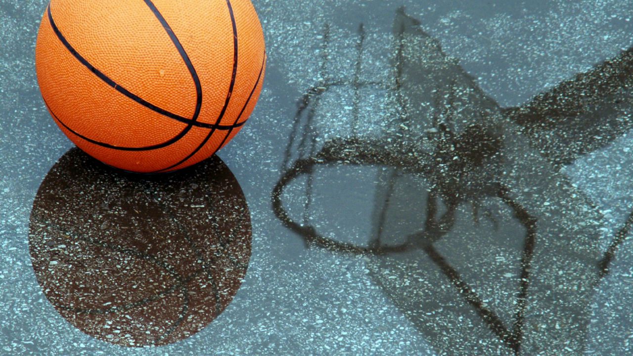 Обои баскетбольный мяч, лужа, отражение
