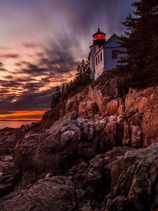 Превью обои bass harbor headlight, маяк, закат