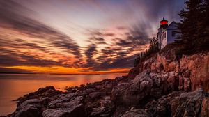 Превью обои bass harbor headlight, маяк, закат