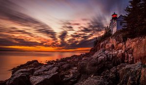 Превью обои bass harbor headlight, маяк, закат