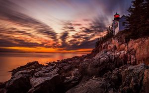 Превью обои bass harbor headlight, маяк, закат