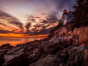 Превью обои bass harbor headlight, маяк, закат