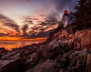 Превью обои bass harbor headlight, маяк, закат