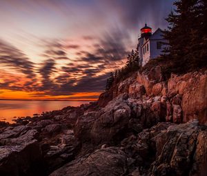 Превью обои bass harbor headlight, маяк, закат